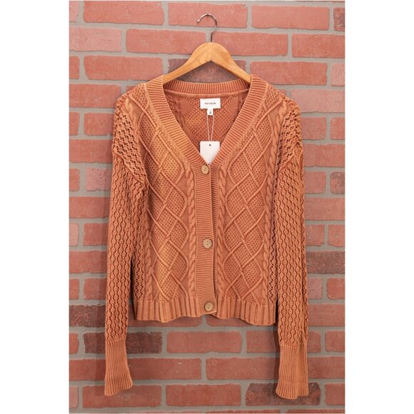 Brick Red Cable Knit Cardigan Sweater - Size Small - Picture 10 of 13